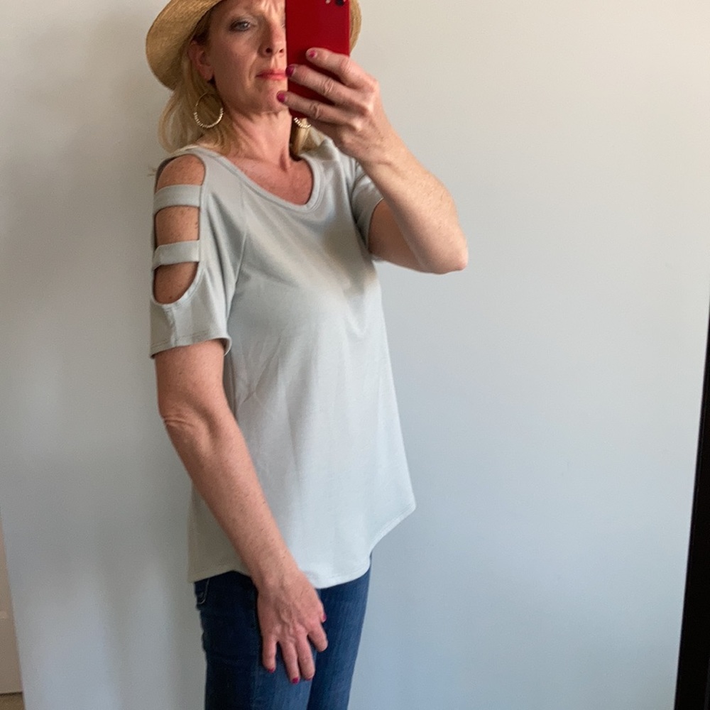 Seafoam Color, Cold Shoulder Top - Picture 6 of 6